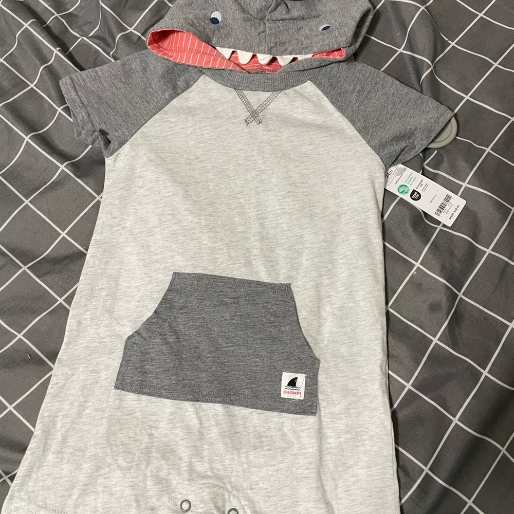 Gray and White Shark Hoodie Romper Carter’s